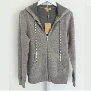 MICHAEL KORS COLLECION PEARL GRAY EMBELLISHED HOODED SWEATSHIRT SIZE M NWTS!